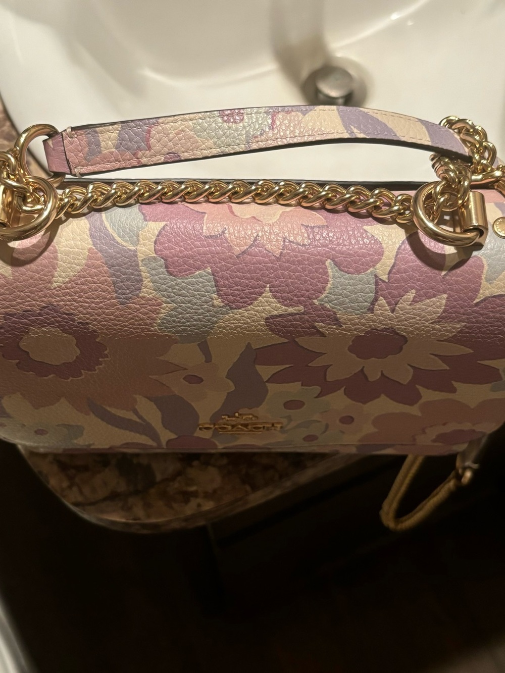 COACH Floral Leather Crossbody Bag in Pastel Lavender and Cream - Picture 2 of 6
